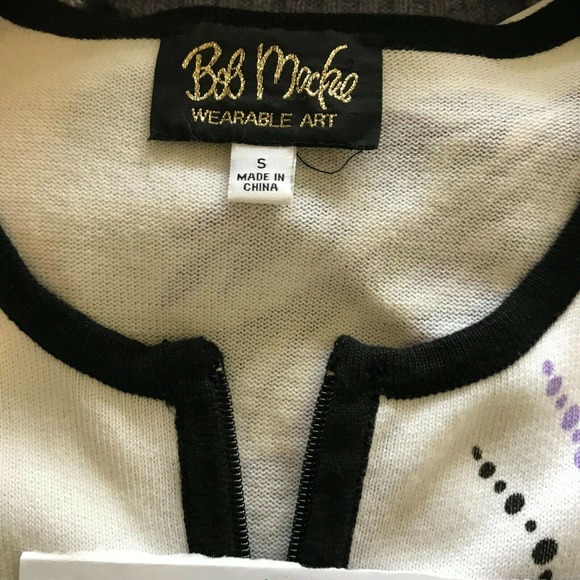 Bob Mackie Cardigan Women Sz S Cotton Blend White Purple Floral Full Zip Sweater - Picture 7 of 10